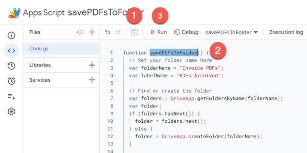Screenshot of Apps Script