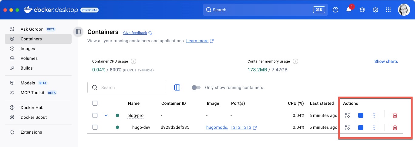 Docker Desktop containers
