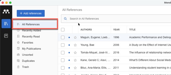 Screenshot of Mendeley