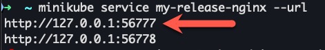 Screenshot showing output of minikube service command
