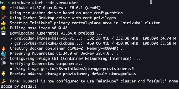Screenshot of minikube startup