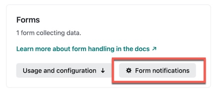 Screenshot of form notifications in Netlify
