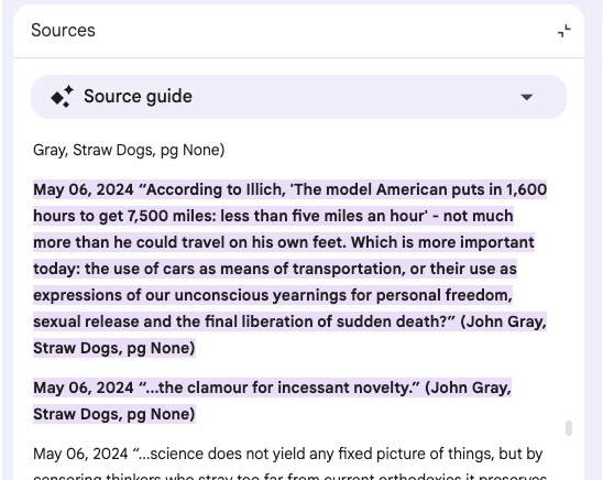 Screenshot of NotebookLM sources