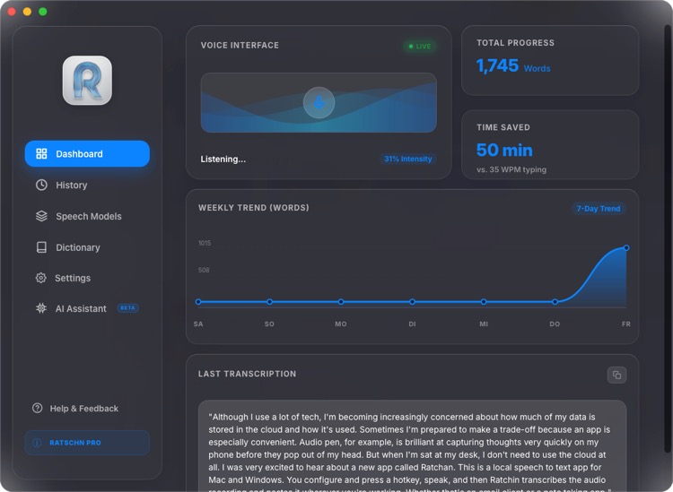 Screenshot of Ratschn dashboard