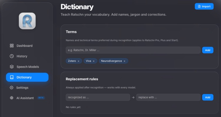 Screenshot of Ratschn dictionary settings