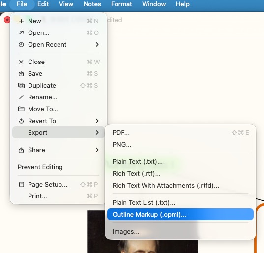 Screenshot of Scapple export options
