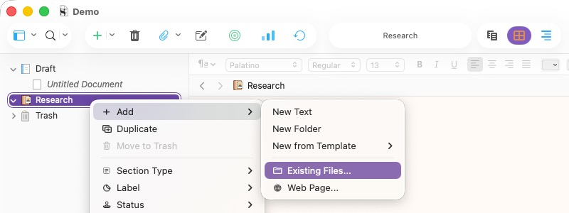 Screenshot of Scrivener