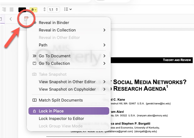 Screenshot of Scrivener