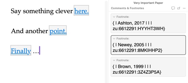 Screenshot of Scrivener footnotes