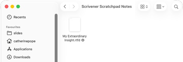 Screenshot of Scrivener Scratchpad directory