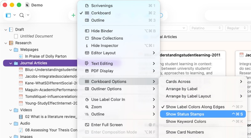 Screenshot of Scrivener