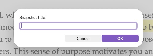 Screenshot of Scrivener Snapshots title prompt