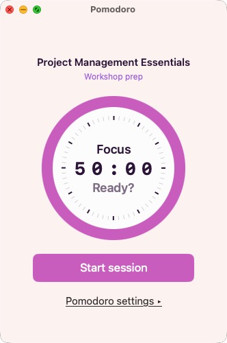 Screenshot of the Toggl timer