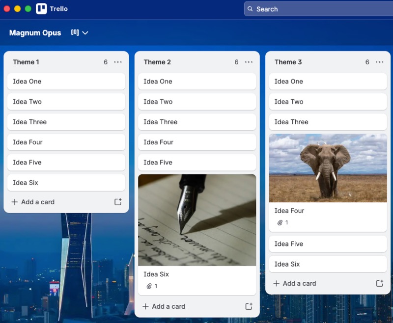 Screenshot of Trello board