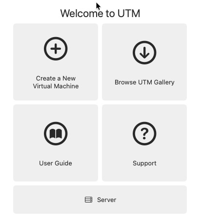 Screenshot of UTM welcome screen