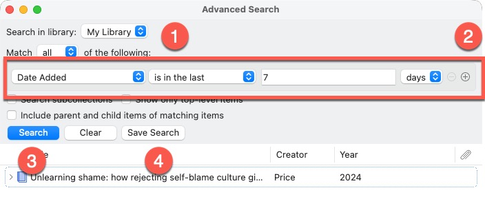 Screenshot of Advanced Search in Zotero
