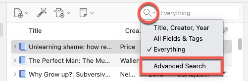 Screenshot of Advanced Search in Zotero