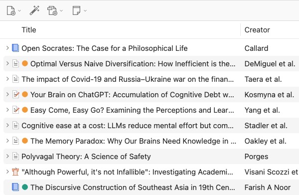 Screenshot of Zotero coloured blobs