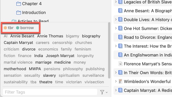 Screenshot of Zotero tag selector